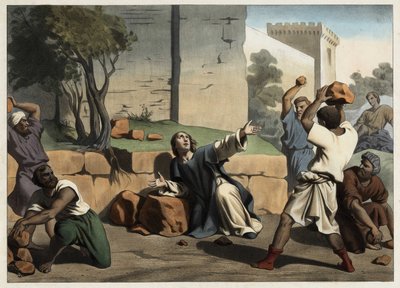 La mort de Saint Étienne : Saint Étienne lapidé par les Juifs est considéré comme le premier martyr chrétien. Gravure anonyme du milieu du 19ème siècle - Unknown artist