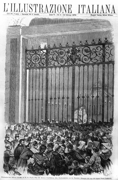 Exposition du corps du pape Pie IX (1792-1878) dans la chapelle du Sacramento au Vatican. Couverture de 
