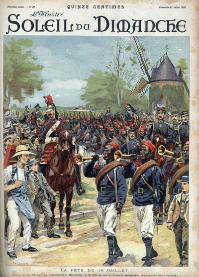 La fête du 14 juillet : le commandant Marchand à la tête des cavaliers sénégalais. Gravure dans Le sun-du-dimanche, 23 juillet - Unknown artist