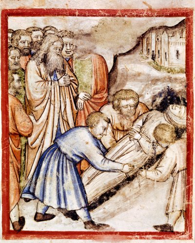 Les funérailles de Sarah. Miniature du codex 212 (ou padovano codice ou Bible de Padoue) 1390-1400 Rovigo, Accademia dei Concordi - Unknown artist
