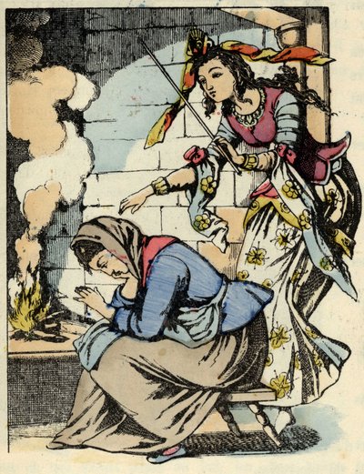 La bonne fée de Cendrillon et Cendrillon. Illustration du conte de Charles Perrault « Cendrillon ou La petite pantoufle de verre » - Unknown artist