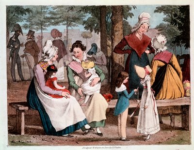 La bonté : scène avec des enfants et leurs nourrices dans un parc (gravure) - Unknown artist