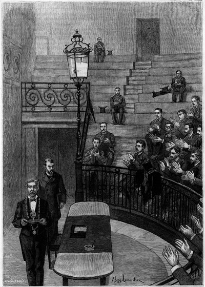 Le grand amphithéâtre de la Faculté de Médecine du Quartier Latin à Paris. Gravure dans le journal "La jeunesse" - Unknown artist
