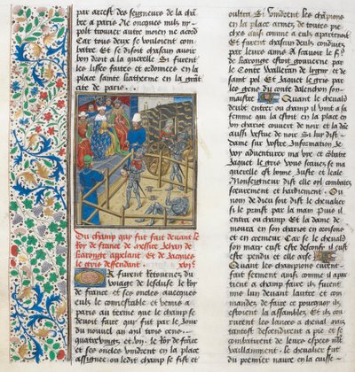 Le combat judiciaire de Jacques le Gris et Jean de Carrouges. Bordure florale. - Unknown artist