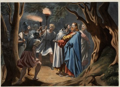 Le baiser de Judas au jardin des Oliviers. Gravure anonyme du milieu du 19ème siècle - Unknown artist