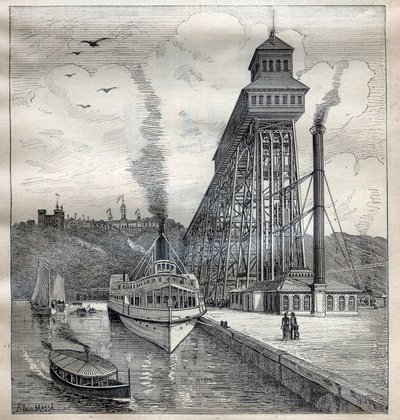 Les ascenseurs de Weehawken aux États-Unis - Gravure dans « La Science française » - Unknown artist