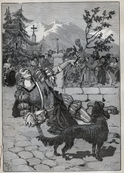 Le tilleul de Fribourg : un soldat de la Confédération helvétique est venu à Fribourg pour annoncer la victoire de la Suisse contre Charles le Téméraire à la bataille de Morat le 22 juin 1476 avec une branche de tilleul du champ de bataille. - Unknown artist