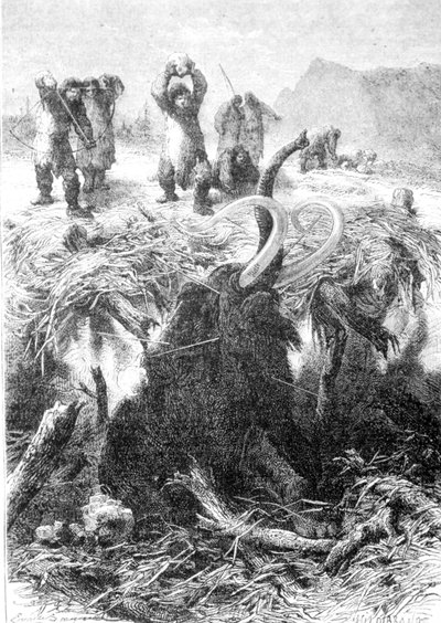 La chasse au mammouth. Gravure de la fin du 19ème siècle - Unknown artist