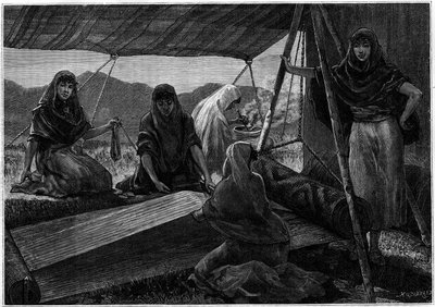 La fabrication de tapis par des femmes nomades de Perse. Gravure dans le journal « La jeunesse ». - Unknown artist