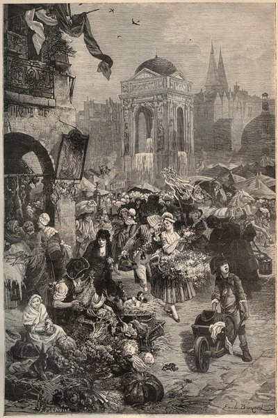 La marche et la fontaine des Innocents, Paris au XVIIIe siècle - gravure du XIXe siècle - Unknown artist