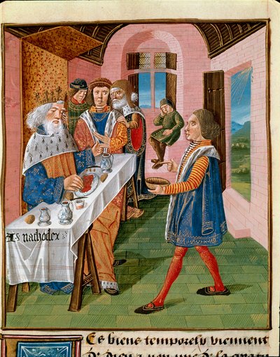 Le repas du roi de Sicile, Arthagogles. Miniature du « Livre des bons mœurs » par Jacques le Grand (1360-1415/1418), dédié à Jean Duc de Berry - Unknown artist