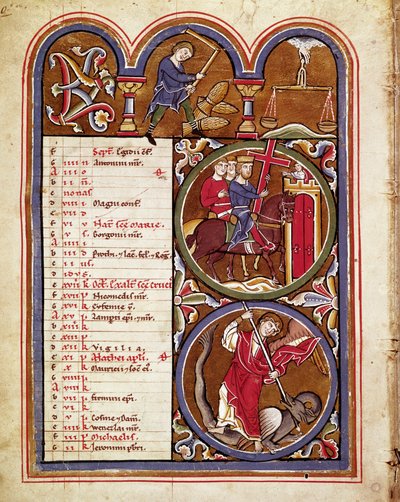 Le mois de septembre, travaux agricoles (récoltes, battage du blé avec une fleur), la fête de l