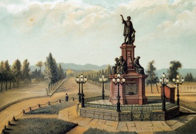 Le monument au navigateur Christophe Colomb (Cristoforo Colombo, Cristobal Colon) (1451-1506) sur le Paso de la Reforma à Mexico, Mexique. Chromolithographie de 1885 - Unknown artist