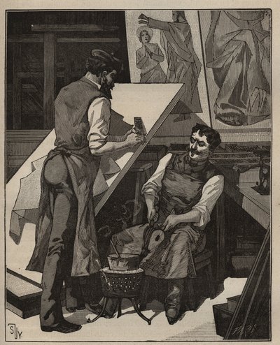 La mosaïque : atelier de mosaïque. Gravure de 1885 dans "Les arts et métiers illustrés" par Adolphe Bitard. - Unknown artist