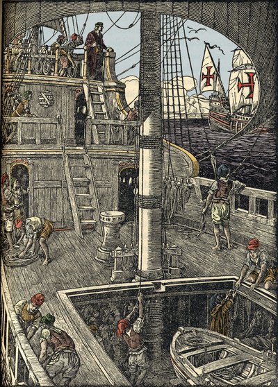 Le navigateur Christophe Colomb (1451-1506) à bord de sa caravelle. - Unknown artist