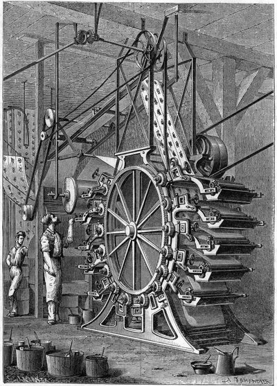 La nouvelle machine à imprimer les papiers peints. Gravure dans le journal illustré « La jeunesse » - Unknown artist