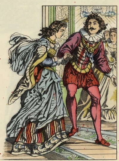 Le prince invite Cendrillon à danser. Illustration du conte de Charles Perrault « Cendrillon ou La petite pantoufle de verre » - Unknown artist