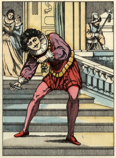 Le prince ramasse la pantoufle de verre de Cendrillon. Illustration du conte de Charles Perrault « Cendrillon ou La petite pantoufle de verre » - Unknown artist