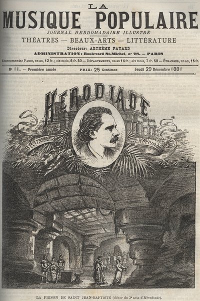 La prison de Saint Jean-Baptiste - décor du 3e acte de « Hérodiade », opéra en quatre actes et sept tableaux de Jules Massenet, sur un livret de Paul Milliet et Henri Grémont - gravure dans « La musique populaire » journal hebdomadaire illustré - 1882 - Unknown artist