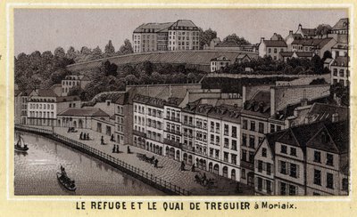 Le refuge et le quai de Tréguier à Morlaix (Finistère, région Bretagne). Chromolithographie de la fin du XIXe siècle - Unknown artist