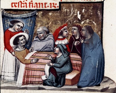La répétition du testament au chevet du malade Miniature du Code Justinien (Codex Justinianus), une collection de lois et d