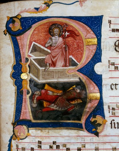 La résurrection du Christ, miniature sur parchemin choral - Unknown artist