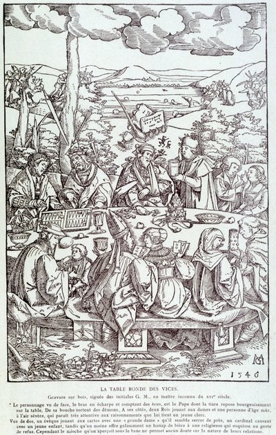 La table ronde des vices : jeu, avidité, luxure, orgueil... - Gravure de 1546 - Unknown artist