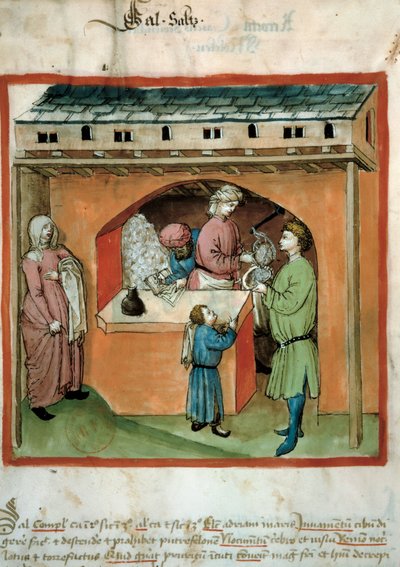 Le marchand de sel Enluminure du commerce de la médecine et de la diététique « Tacuinum sanitatis » - Unknown artist