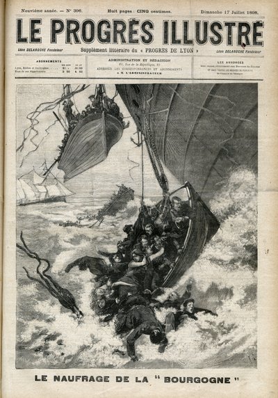 Le naufrage du transatlantique La Bourgogne. Gravure dans "Le progrès illustre" de juillet 1898. - Unknown artist