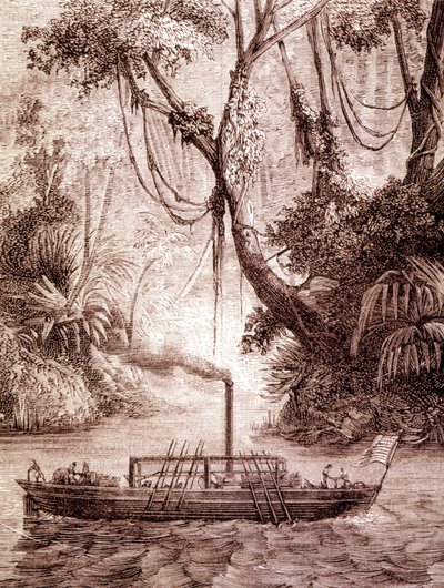 Le bateau à vapeur de John Fitch, inventeur américain, sur la rivière Delaware vers 1791 - Unknown artist