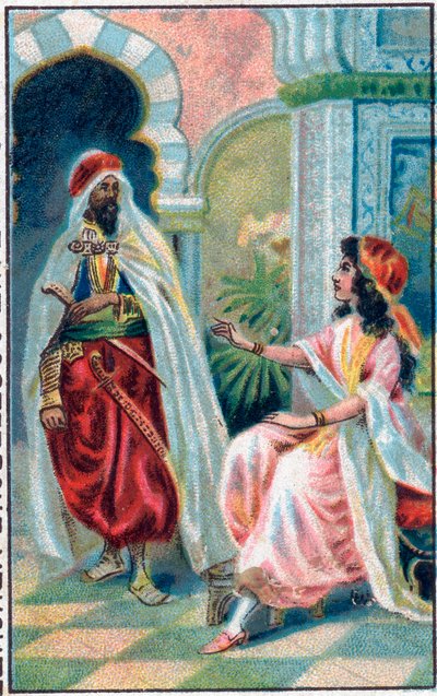 Le sultan et la princesse. Conte Histoire du cheval enchanté dans Les mille et une nuits. Chromolithographie de la fin du XIXe siècle. - Unknown artist