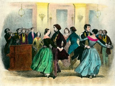La valse : un bal dans la classe moyenne. Lithographie du 19ème siècle - Unknown artist