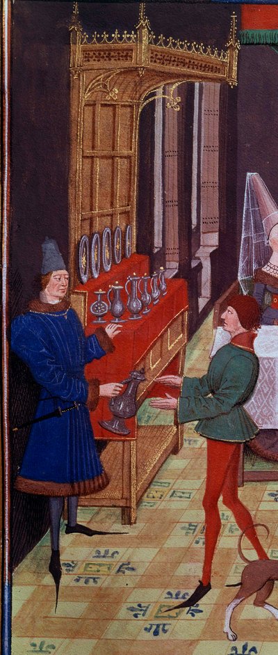 Le banquet de mariage de Clarisse, fille du roi Yvon de Gascogne et de Renaud (détail représentant les serviteurs apportant du vin) - Unknown artist