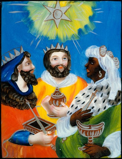 Les rois mages Balthazar, Melchior, Gaspard Peinture sur verre ou fixe anonyme. 19e siècle. Paris. Musée des Arts et Traditions Populaires - Unknown artist