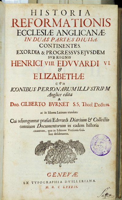 Page de titre «Historia Reformationis Ecclesiae Anglicanae...», Genève - Unknown artist