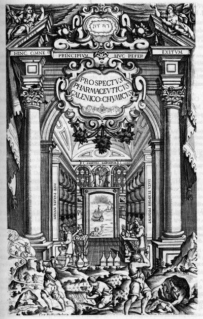 Page de titre de "PROSPECTUS PHARMUTICI SUB QUO ANTIDOTARIUM MEDIOLANENSE GALENO-CHIMICUM EXCELLENTIMI SENATUS IUSSU MEDIOLANI, EX TYPOGRAPHIA CAROLI QUINTI" - Unknown artist
