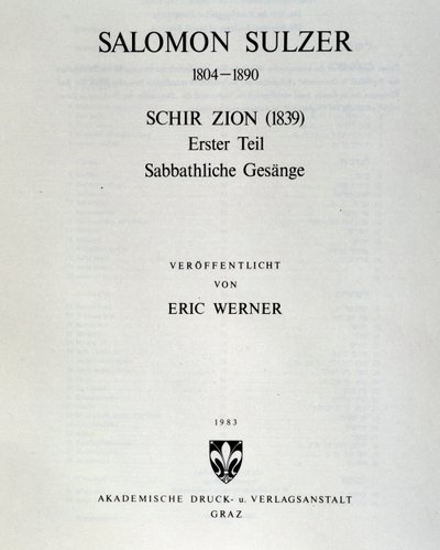 Page de titre de Schir zion par Salomon Sulzer - Unknown artist