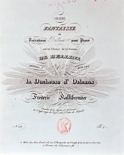 Page de titre de la partition musicale de Grande Fantaisie par F. Kalkbrenner - Unknown artist