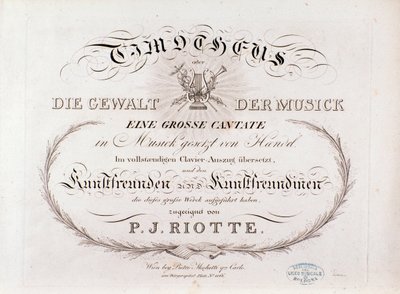 Page de titre de la partition musicale de Timotheus par G F Handel (1812) - Unknown artist