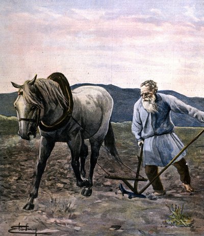 Tolstoï labourant. Gravure fin 19e siècle - Unknown artist