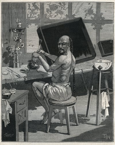 Laque de Tong en Chine. Gravure de 1885 dans 