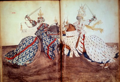 Tournoi : Jeu du seigneur appelant et du seigneur défendant (duc de Bretagne et duc de Bourbon face à face) - Unknown artist