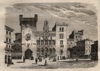 Hôtel de ville de Narbonne - Languedoc-Roussillon-Midi-Pyrénées - France - gravure dans « Dictionnaire populaire illustré » - 1864 - par Joseph Decembre et Edmond Allonier - Unknown artist