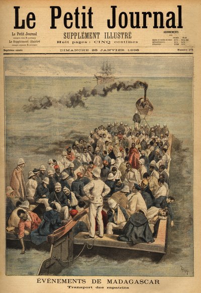 Transport des blessés rapatriés de Madagascar. Gravure dans « Le petit journal » 26/01/1896. Collection Selva - Unknown artist