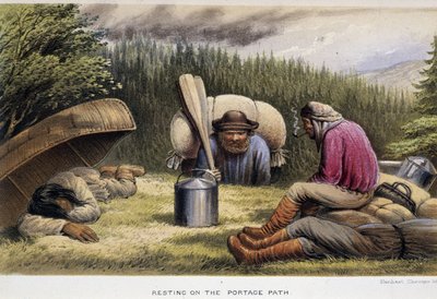 Transport de nourriture : repos sur le chemin du portage - Unknown artist