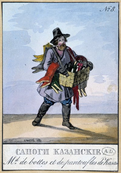 Marchand ambulant de bottes et de pantoufles par Kasan - Gravure du 19ème siècle - Unknown artist
