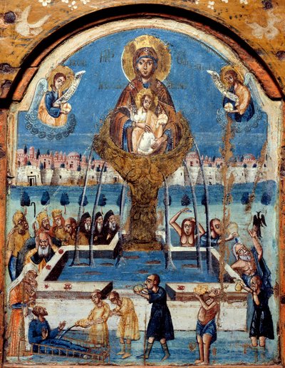 Triptyque de la Vierge, source de vie. La Vierge couronne au-dessus d