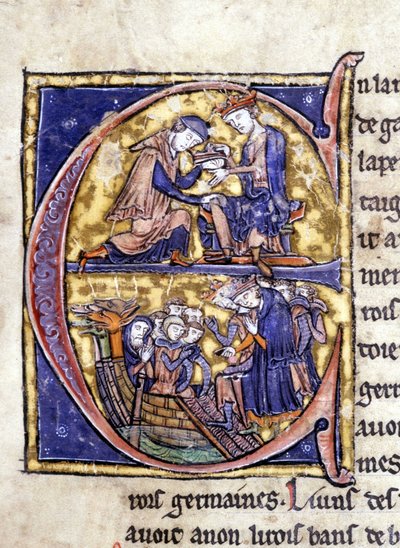 Deux rois de Bretagne : Bans de Berroye (père de Lancelot) et Boorz de Gaune. Manuscrit : Conquête du Saint Graal, écrit 717 ans après la passion de notre seigneur. Bibliothèque municipale de Rennes, ms. 255 (Collection de romans de la Table Ronde) - Unknown artist