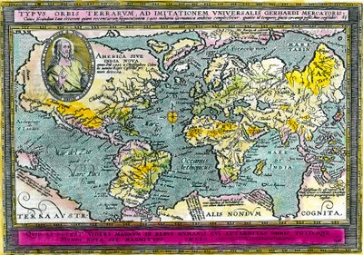 Carte géographique universelle (carte du monde) de 1596. Gravure. - Unknown artist