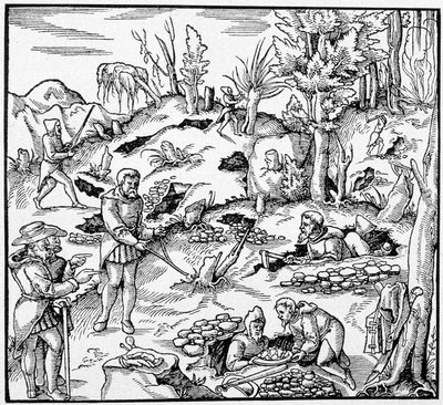 Utilisation du seau magique pour rechercher les trésors de la terre - dans « Le Livre des Mines » par Agricola - Unknown artist